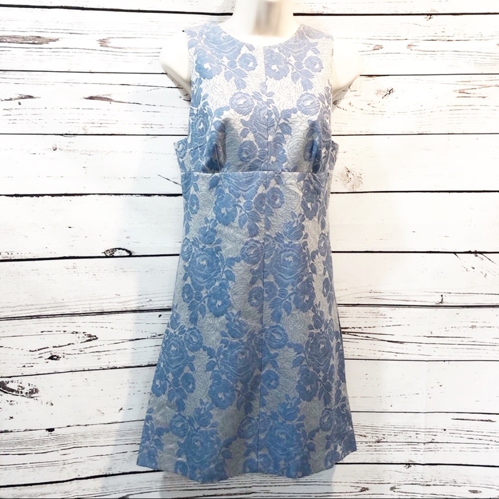 Intermix Brecco Jacquard Piper Pleated Dress: Blue